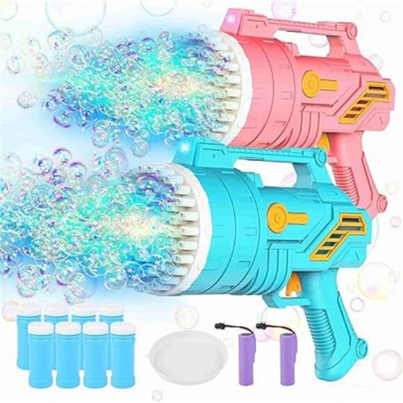 2-Pack Bubble Machine Gun,69 Holes Bubble Gun with Light,8 Bottles Bubble - Picture 7 of 7